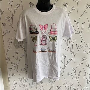 White Graphic Tee with Pink and Green Accents